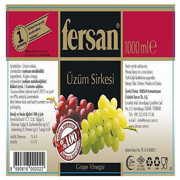 Fersan Üzüm Sirkesi 1 lt Fersan Üzüm Sirkesi 1 lt