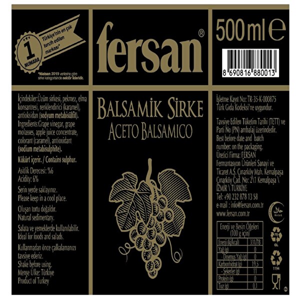 Fersan Balzamik Sirke 500 ml Fersan Balzamik Sirke 500 ml