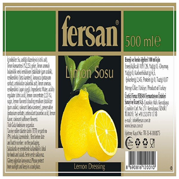 Fersan Limon Sosu Pet 0,50 lt Fersan Limon Sosu Pet 0,50 lt