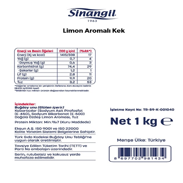 Sinangil Limonlu Kekun 1 kg Sinangil Limonlu Kekun 1 kg