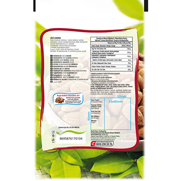 Peyman Bahçeden İç Tatlı Badem Çiğ 175 g Peyman Bahçeden İç Tatlı Badem Çiğ 175 g