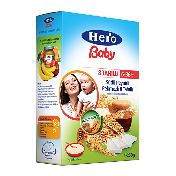 Hero Baby Sütlü 8 Tahıllı Peynirli Pekmezli 240g Hero Baby Sütlü 8 Tahıllı Peynirli Pekmezli 240g