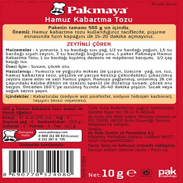 Pakmaya Hamur Kabartma Tozu 10'lu Pakmaya Hamur Kabartma Tozu 10'lu