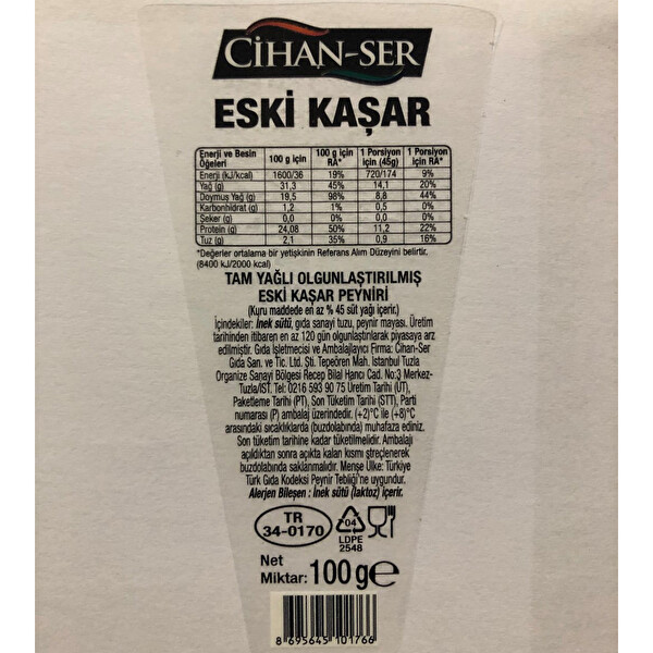 Cihan-Ser Eski Kaşar Peynir 100 g Cihan-Ser Eski Kaşar Peynir 100 g
