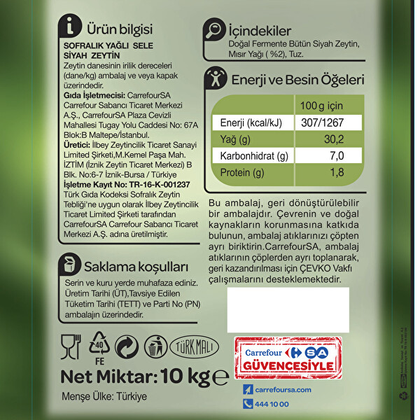 Carrefour Yağlı Sele Zeytin 291-320 S kg Carrefour Yağlı Sele Zeytin 291-320 S kg