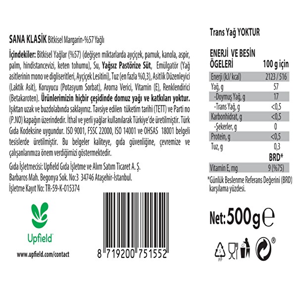 Sana Kase Margarin Klasik 500 g Sana Kase Margarin Klasik 500 g