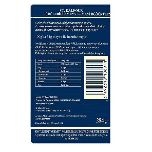 St Dalfour Mavi Bogurtlen Receli 284 G 30040671 Carrefoursa