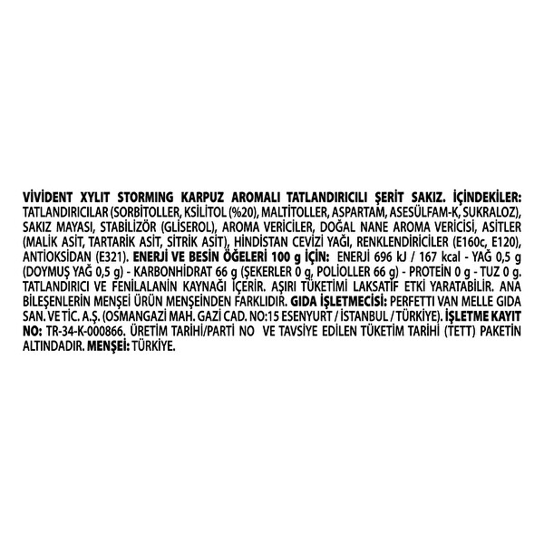 Vivident Storming Karpuz Aromalı Sakız 33 g Vivident Storming Karpuz Aromalı Sakız 33 g