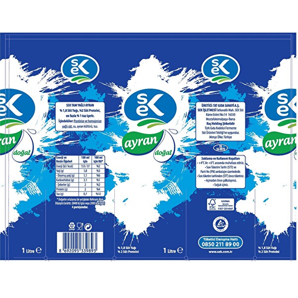 Sek Tam Yağlı Dğal Ayran 1 lt Sek Tam Yağlı Dğal Ayran 1 lt