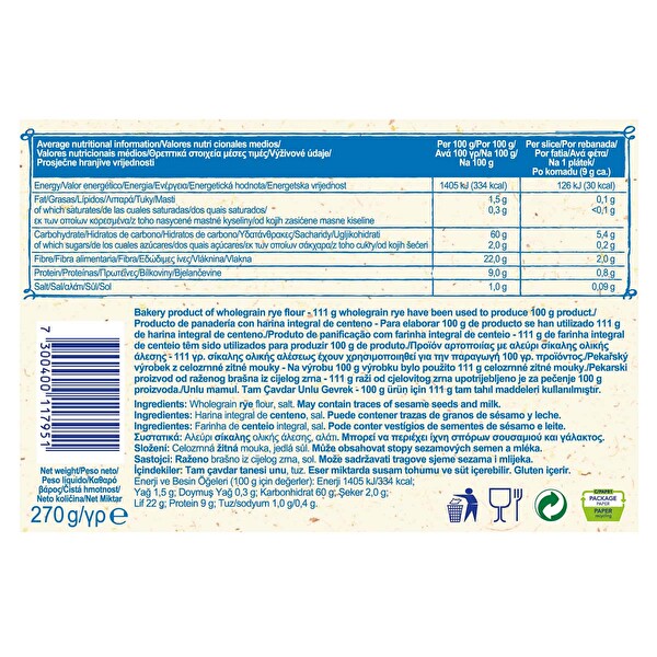 Wasa İnce Gevrek Ekmek 270 g Wasa İnce Gevrek Ekmek 270 g
