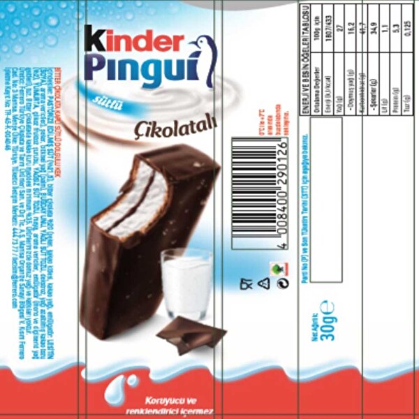 Kinder Pingui Çikolatalı 4*30 gr Kinder Pingui Çikolatalı 4*30 gr