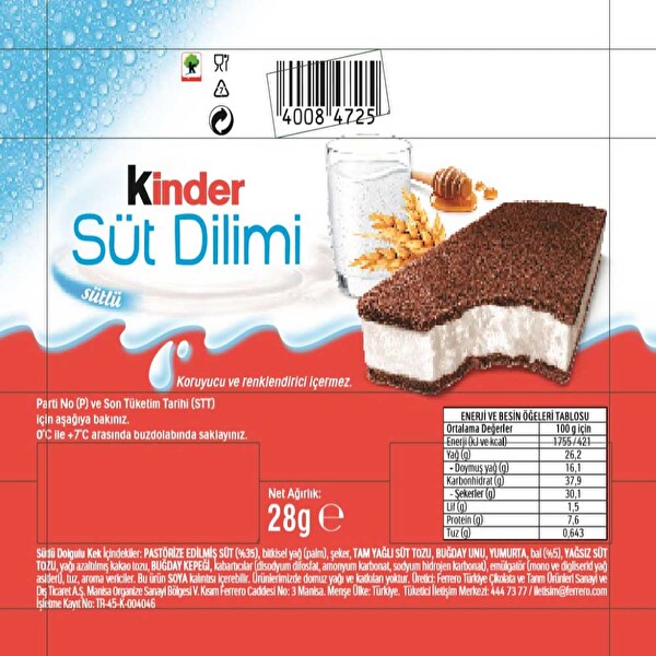 Kinder Süt Dilimi 4*28 gr Kinder Süt Dilimi 4*28 gr