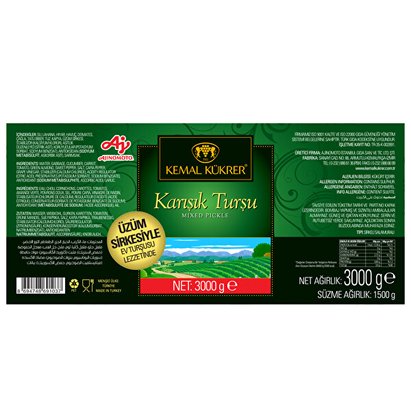 Kemal Kükrer Karışık Turşu 3000 g Kemal Kükrer Karışık Turşu 3000 g