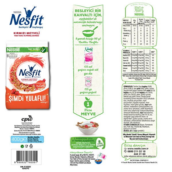 Nestle Nesfit Kirmizi Meyveli Tam Bugday Ve Pirinc Gevregi 400 G 30049927 Carrefoursa