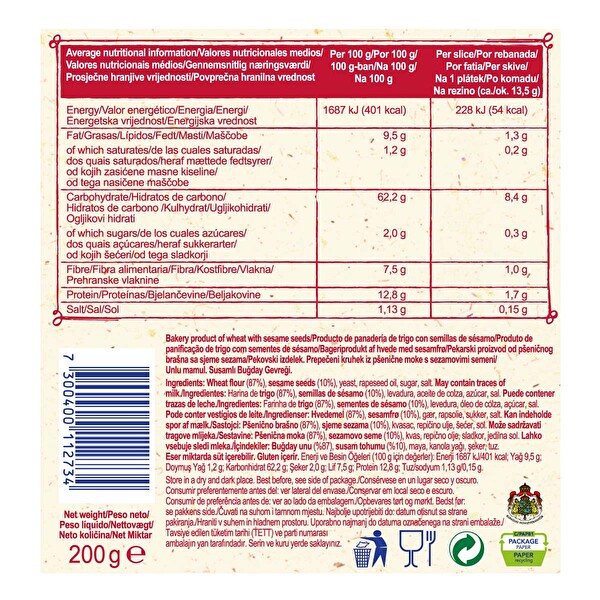 Wasa Susamlı Gevrek Ekmek 200 g Wasa Susamlı Gevrek Ekmek 200 g