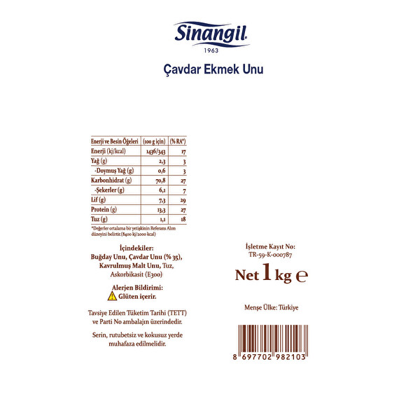 Sinangil Çavdarlı Ekmek Miksi 1 kg Sinangil Çavdarlı Ekmek Miksi 1 kg