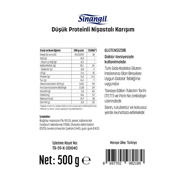 Sinangil Düşük Proteinli Un 500 g Sinangil Düşük Proteinli Un 500 g