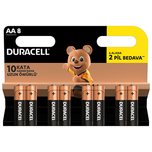 duracell alkalin aa piller 8 li paket