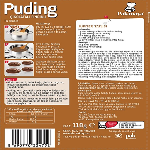 Pakmaya Çikolatalı Fındıklı Puding Pakmaya Çikolatalı Fındıklı Puding