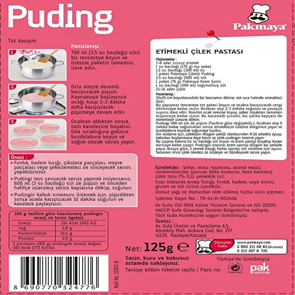 Pakmaya Çilekli Pudıng 125 g Pakmaya Çilekli Pudıng 125 g