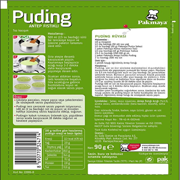 Pakmaya Antep Fıstıklı Puding Pakmaya Antep Fıstıklı Puding