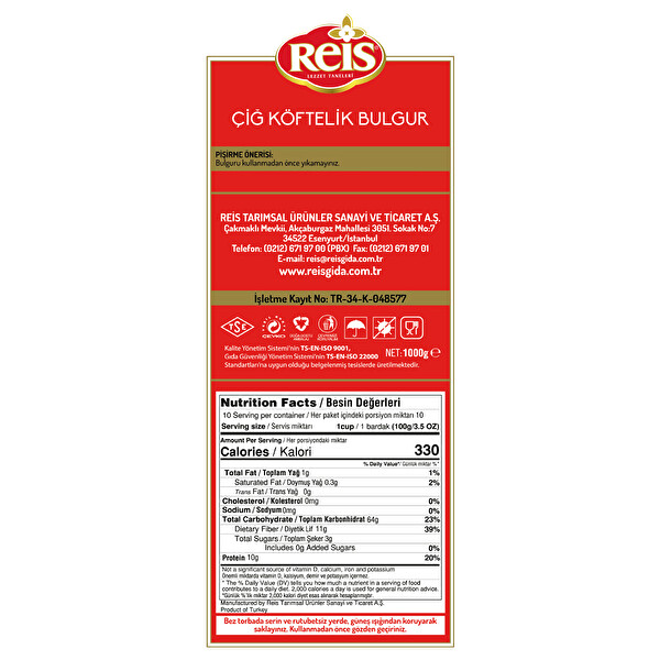 Reis Çiğ Köftelik Bulgur 1 kg Reis Çiğ Köftelik Bulgur 1 kg