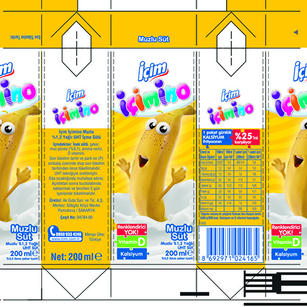 İçimino Muz Aromalı Süt 200 ml İçimino Muz Aromalı Süt 200 ml