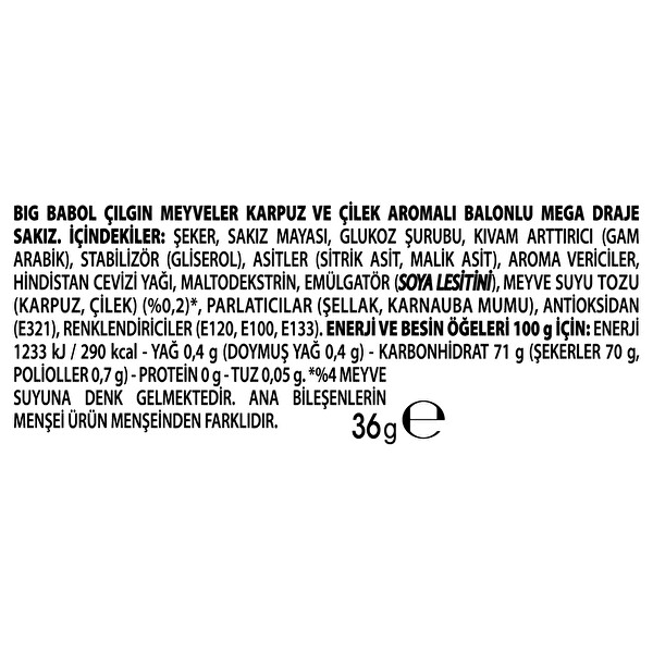 Big Babol Çılgın Meyveler Sakız Karışık Meyve Aromalı 36 g Big Babol Çılgın Meyveler Sakız Karışık Meyve Aromalı 36 g
