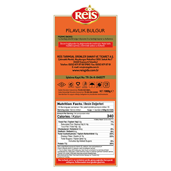 Reis Pilavlık Bulgur 1 kg Reis Pilavlık Bulgur 1 kg