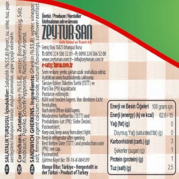 Berrak Sandviç Turşu 340 ml Berrak Sandviç Turşu 340 ml