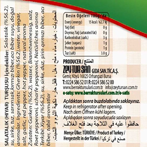 Berrak Salatalık Turşusu 1600 ml Berrak Salatalık Turşusu 1600 ml