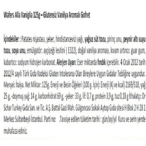Schar Vanilyalı Gofret 125 g Schar Vanilyalı Gofret 125 g