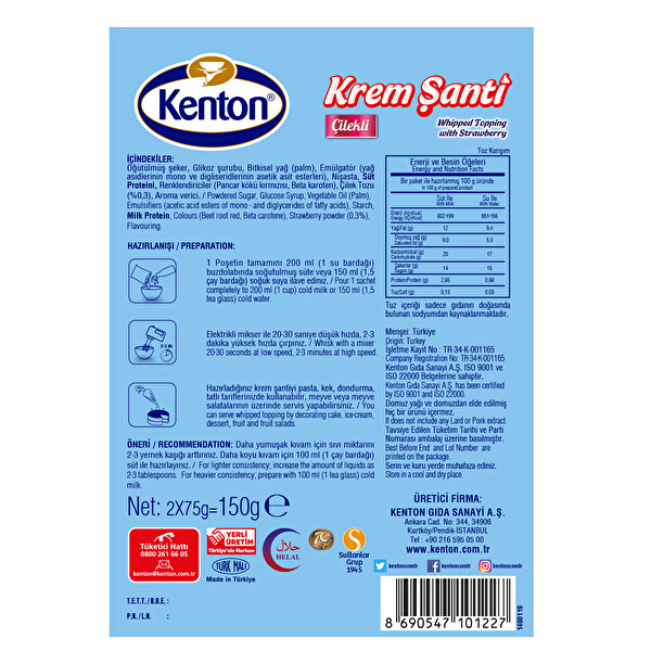 Kenton Krem Şanti Çilekli 150 g Kenton Krem Şanti Çilekli 150 g