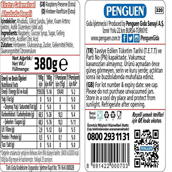 Penguen Ahududu Reçeli 380 g Penguen Ahududu Reçeli 380 g