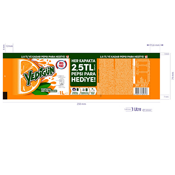 Yedigün Portakal Meyveli Gazoz Pet 1 lt Yedigün Portakal Meyveli Gazoz Pet 1 lt