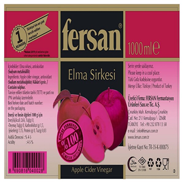 Fersan Elma Sirkesi Pet 1000 ml Fersan Elma Sirkesi Pet 1000 ml