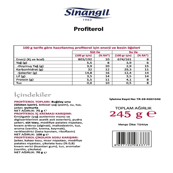 Sinangil Profiterol 245 g Sinangil Profiterol 245 g