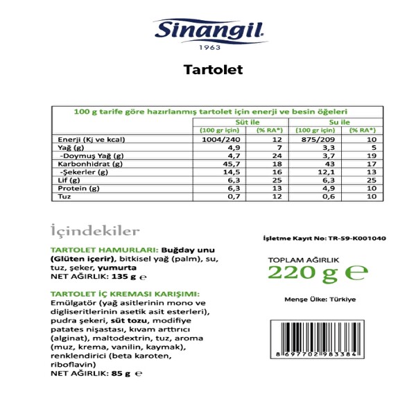 Sinangil Tartolet 250 g Sinangil Tartolet 250 g