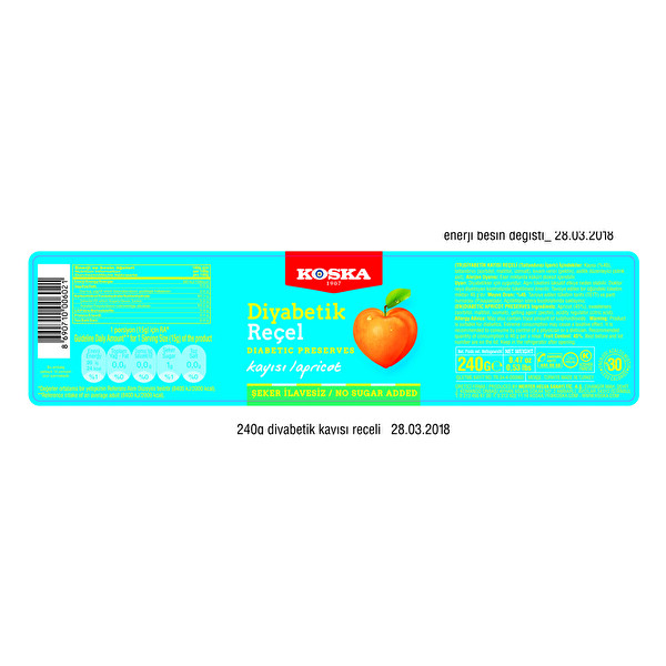 Koska Light Kayısı Reçeli 240gr Koska Light Kayısı Reçeli 240gr