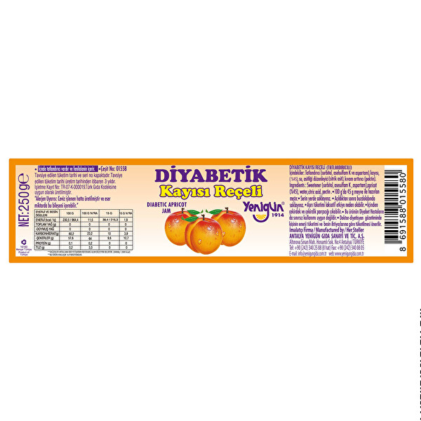 Yenigün Diabetik Reçel Kayısı 250 g Yenigün Diabetik Reçel Kayısı 250 g