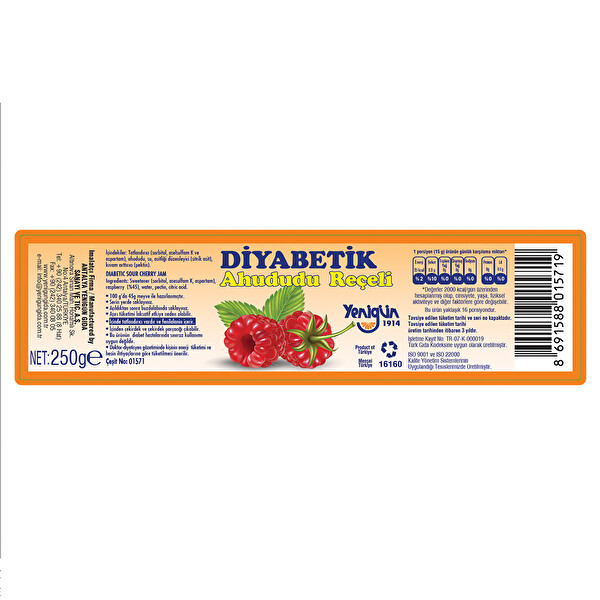 Yenigün Diabetik Reçel Ahududu 250 g Yenigün Diabetik Reçel Ahududu 250 g