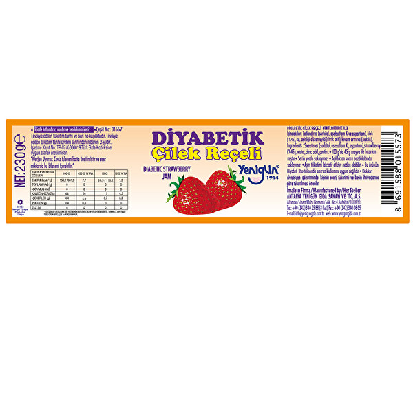 Yenigün Diabetik Çilek Reçeli 250 g Yenigün Diabetik Çilek Reçeli 250 g