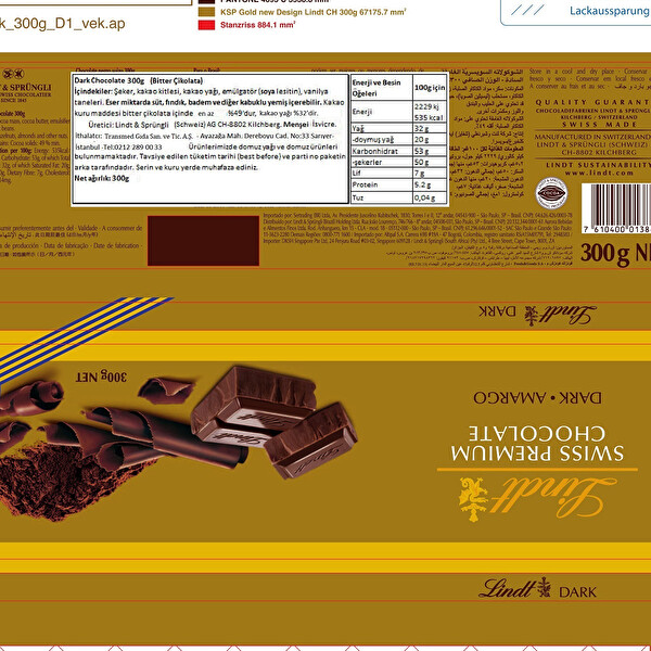 Lindt Dark Çikolata 300 g Lindt Dark Çikolata 300 g