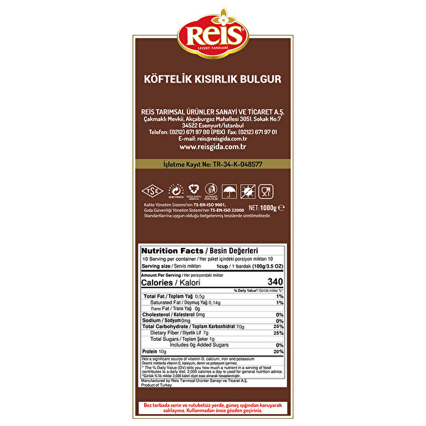 Reis Köftelik Bulgur 1 kg Reis Köftelik Bulgur 1 kg