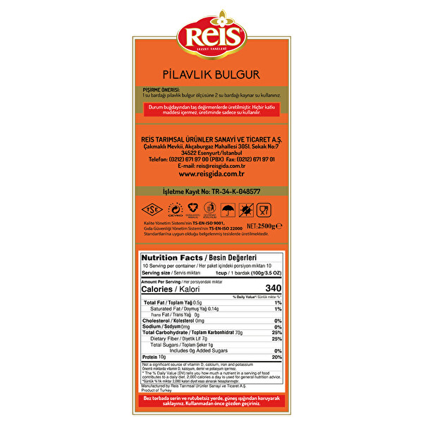 Reis Pilavlık Bulgur 2,5 kg Reis Pilavlık Bulgur 2,5 kg