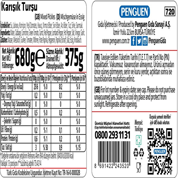 Penguen Karışık Turşu 680 g Penguen Karışık Turşu 680 g