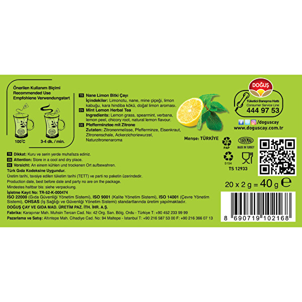 Doğuş Nane-Limon Çayı 20'li Doğuş Nane-Limon Çayı 20'li