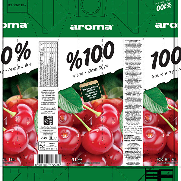 Aroma %100 Vişne Elma Suyu 1 lt Aroma %100 Vişne Elma Suyu 1 lt