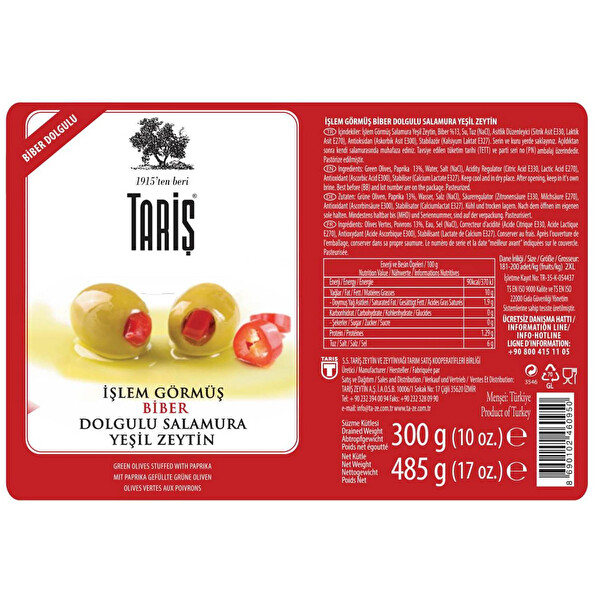 taris biber dolgulu yesil zeytin 485 g
