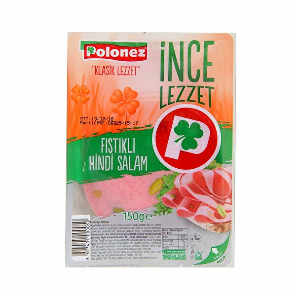 Polonez Dilimli Hindi Salam Fıstıklı 150 g Polonez Dilimli Hindi Salam Fıstıklı 150 g